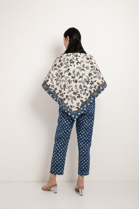 Pecutan : Perennial Flowering Vines | 'Batik Tulis' Scarves | White & Blue