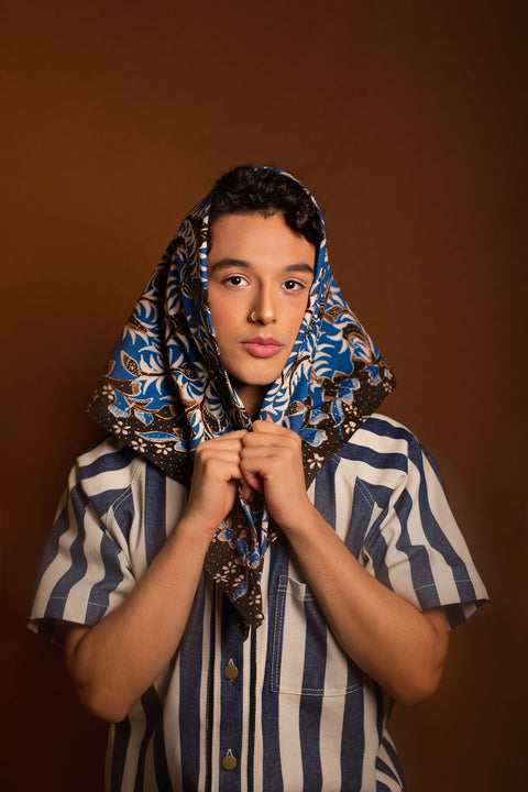 Pecutan : Perennial Flowering Vines | 'Batik Tulis' Scarves | Dark Indigo