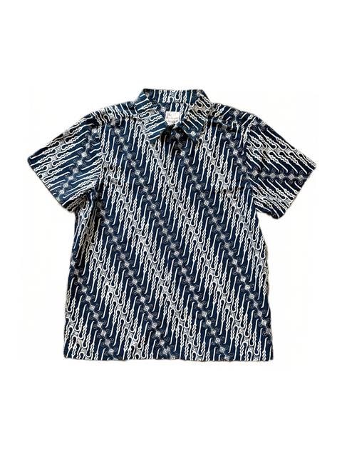 Blue shirt with traditional indonesian batik pattern from yogyakarta, short sleeve, summer shirt, gender neutral