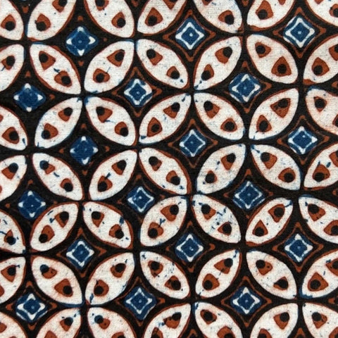 geometric pattern shaped dyed using tree bark and indigo dye